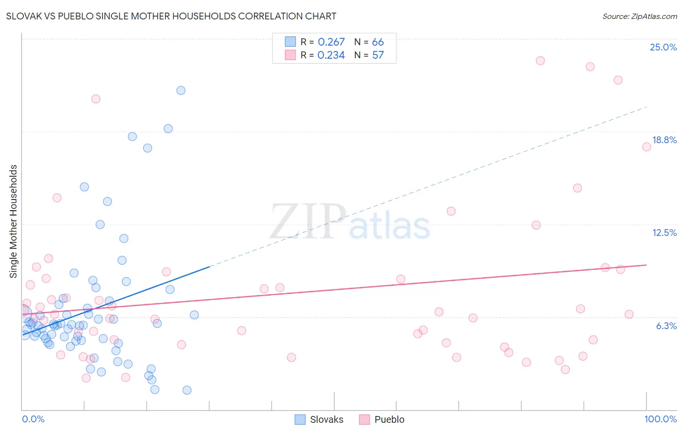 Slovak vs Pueblo Single Mother Households