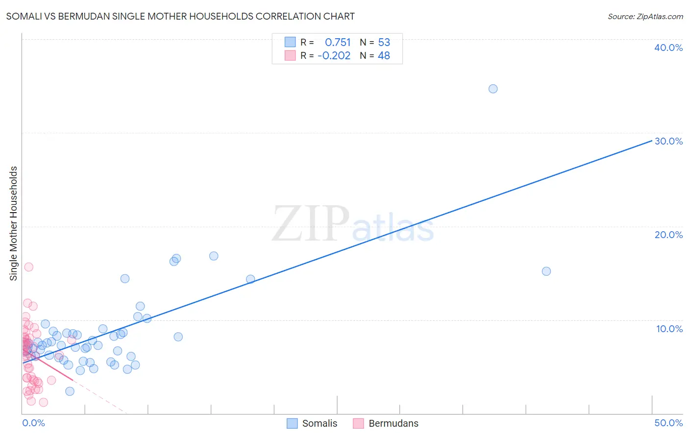 Somali vs Bermudan Single Mother Households