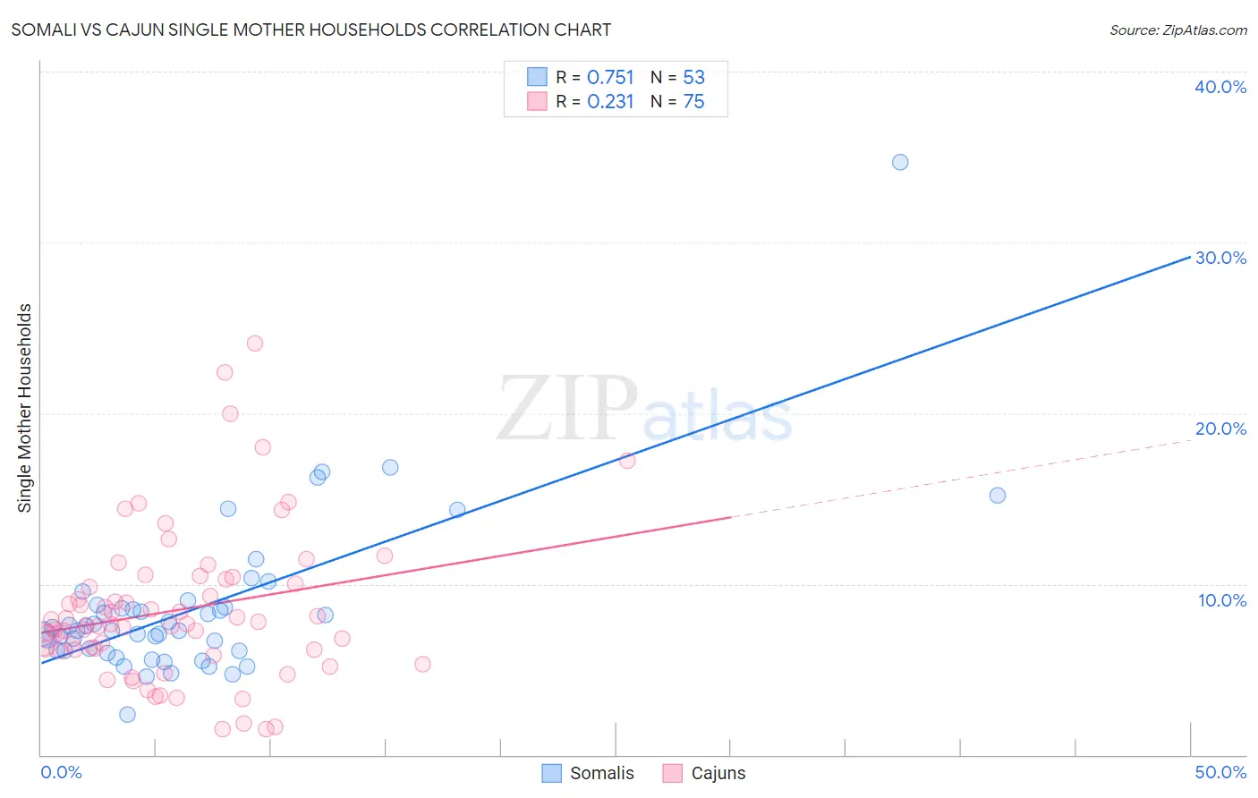 Somali vs Cajun Single Mother Households