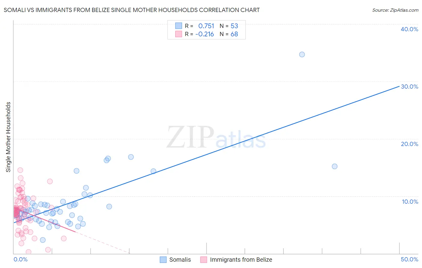Somali vs Immigrants from Belize Single Mother Households
