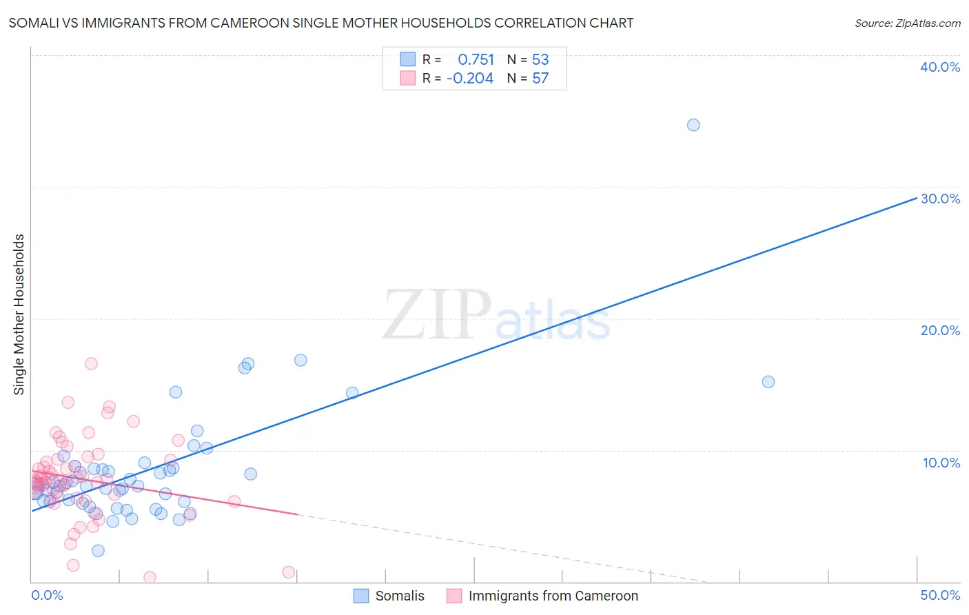 Somali vs Immigrants from Cameroon Single Mother Households