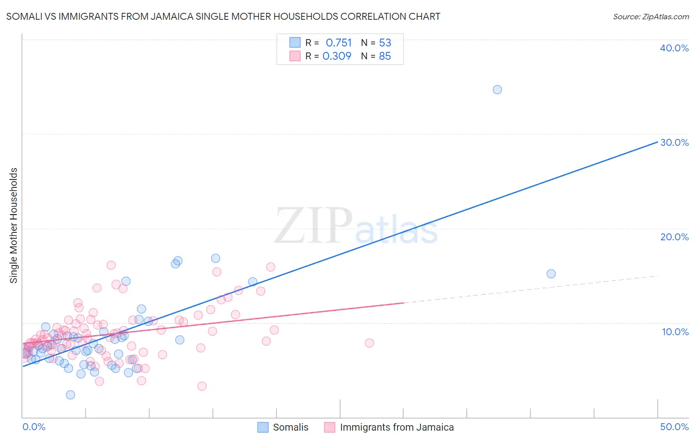 Somali vs Immigrants from Jamaica Single Mother Households