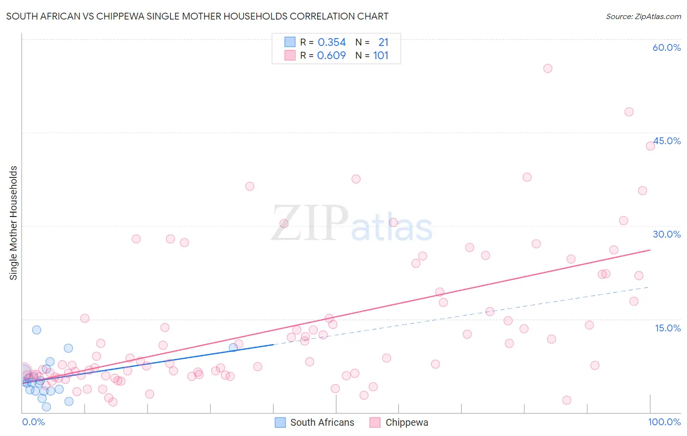 South African vs Chippewa Single Mother Households