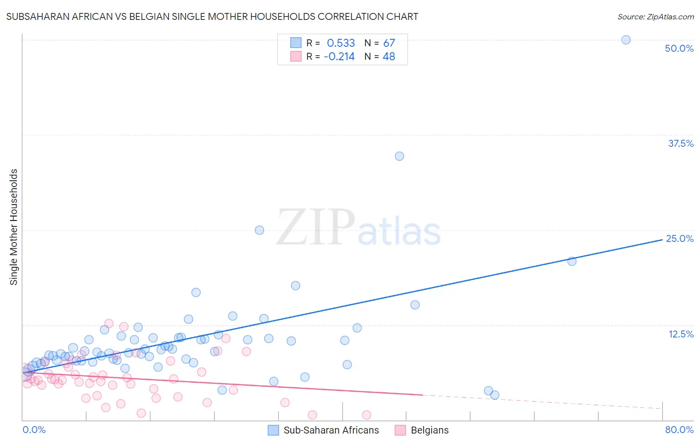 Subsaharan African vs Belgian Single Mother Households