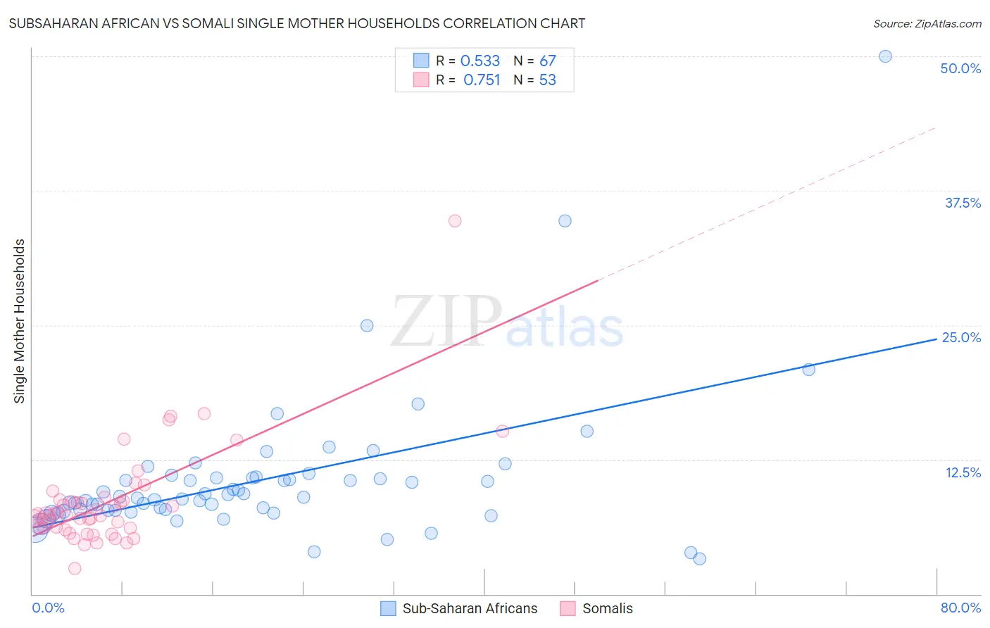 Subsaharan African vs Somali Single Mother Households