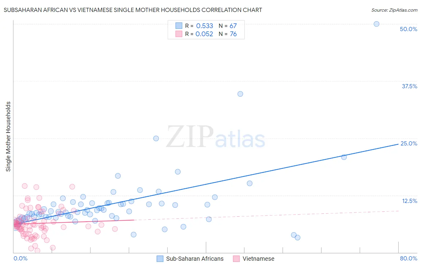 Subsaharan African vs Vietnamese Single Mother Households