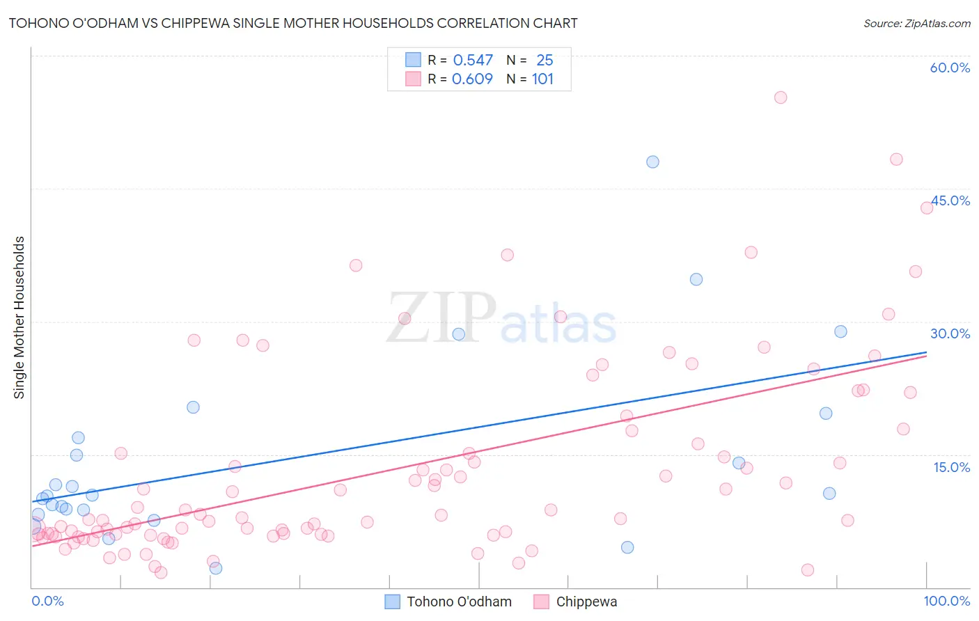 Tohono O'odham vs Chippewa Single Mother Households