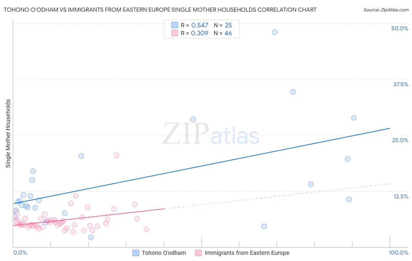 Tohono O'odham vs Immigrants from Eastern Europe Single Mother Households