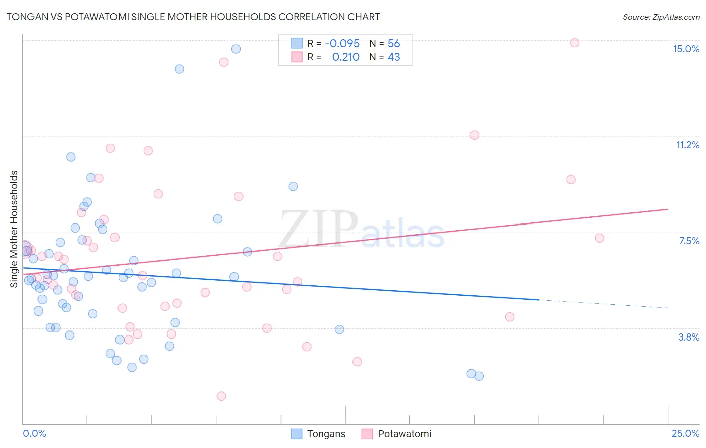 Tongan vs Potawatomi Single Mother Households