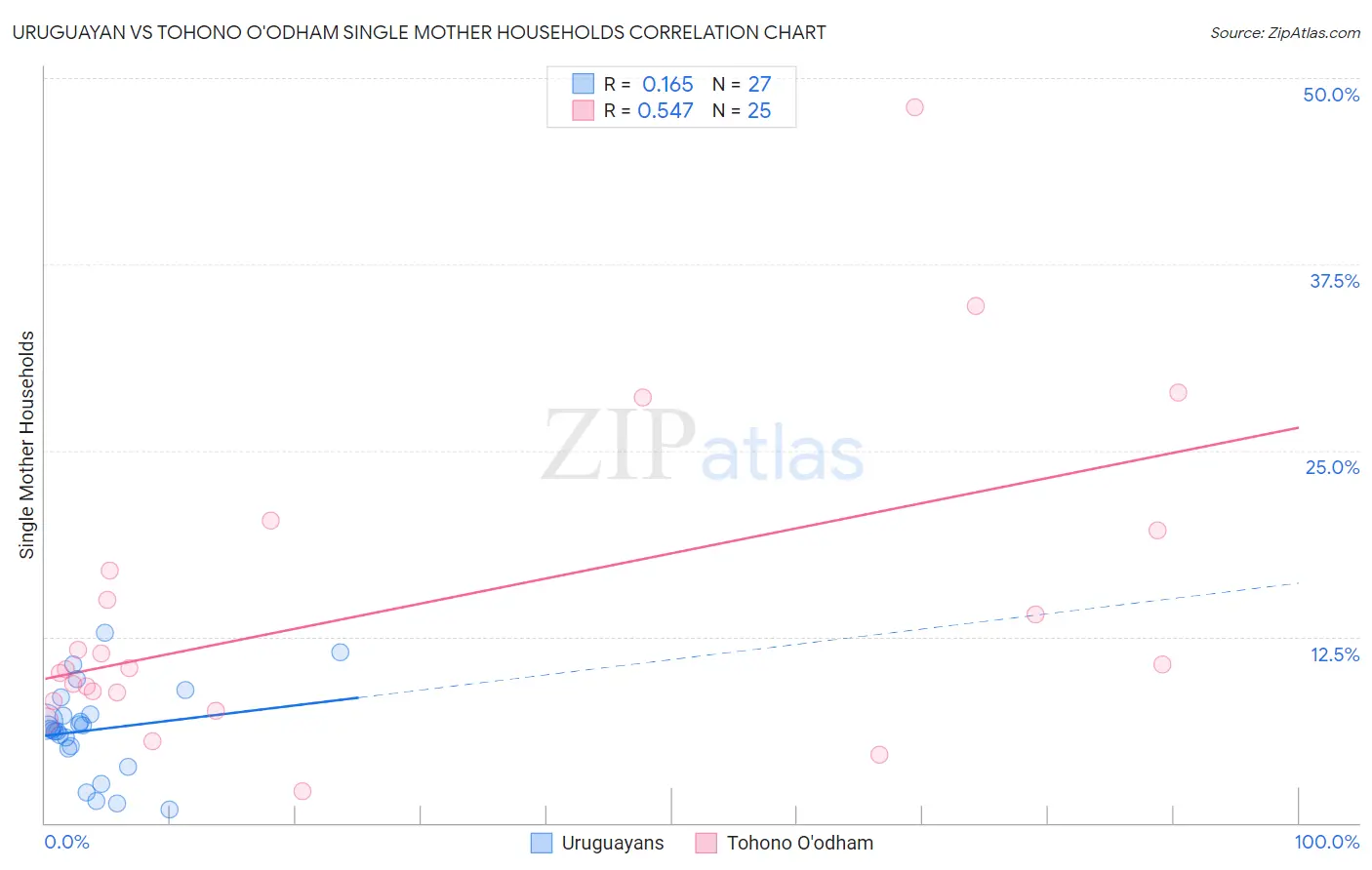 Uruguayan vs Tohono O'odham Single Mother Households