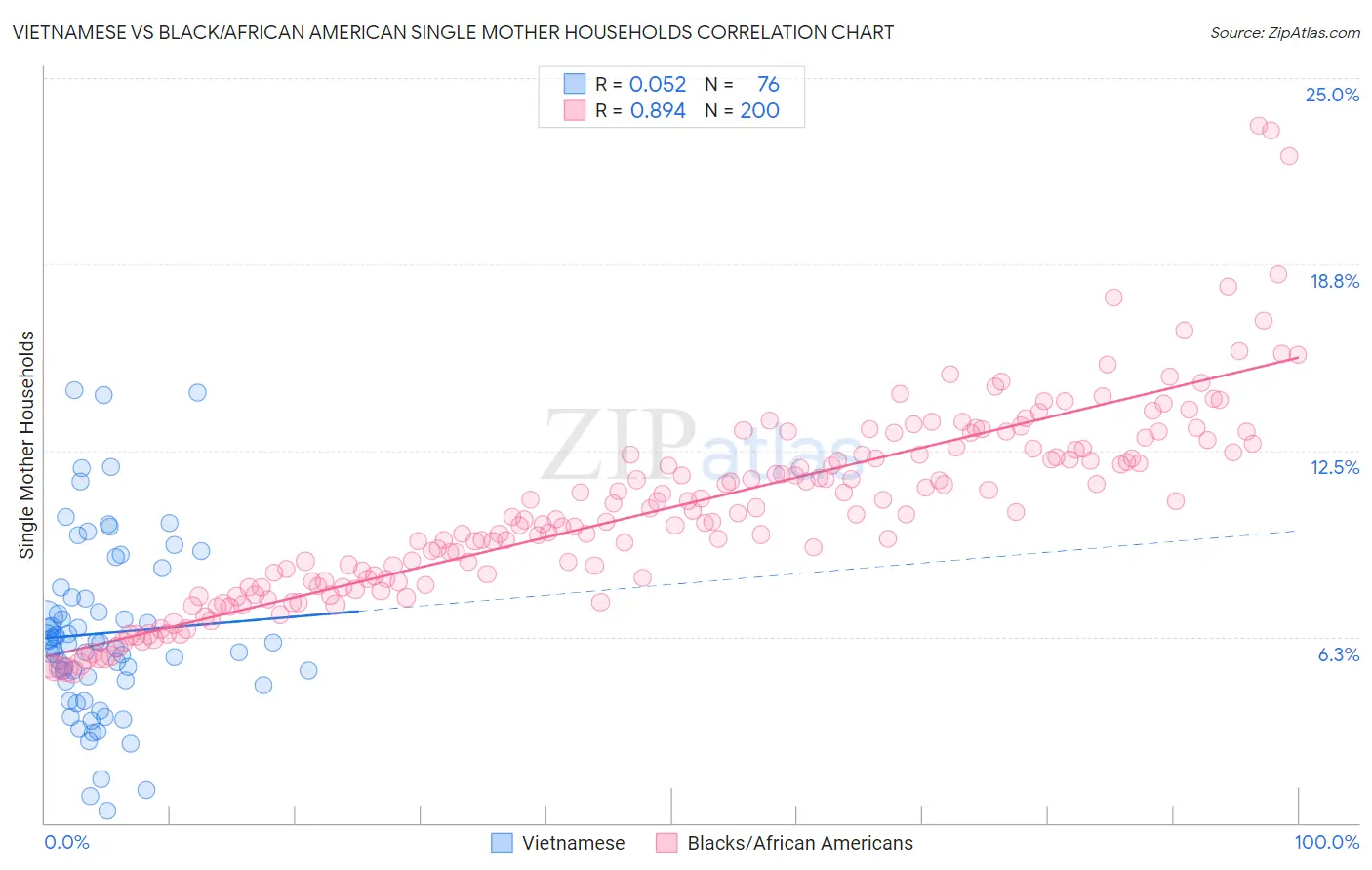 Vietnamese vs Black/African American Single Mother Households