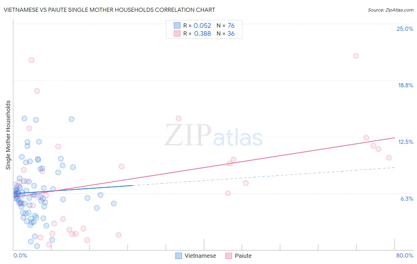 Vietnamese vs Paiute Single Mother Households