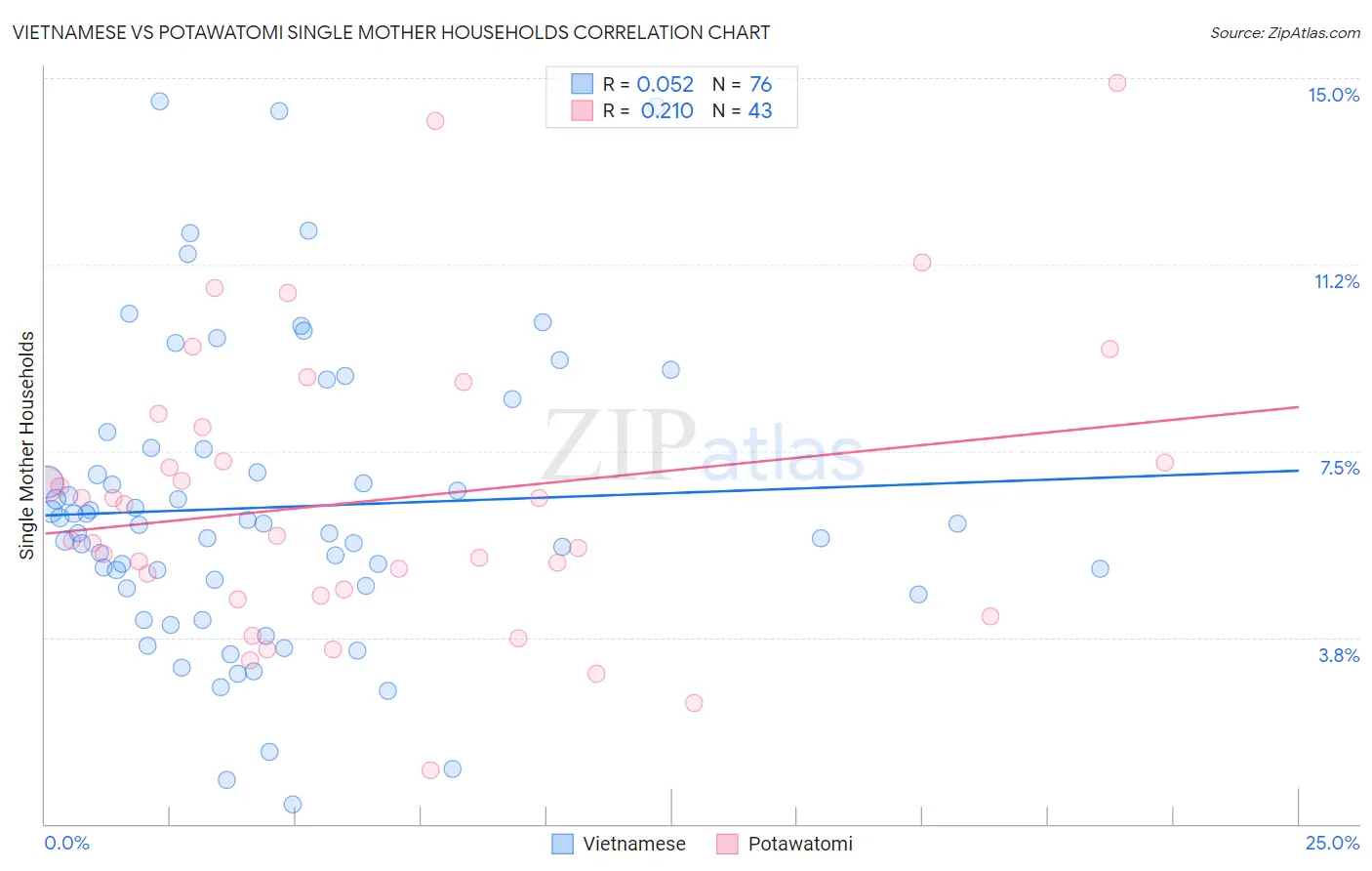 Vietnamese vs Potawatomi Single Mother Households