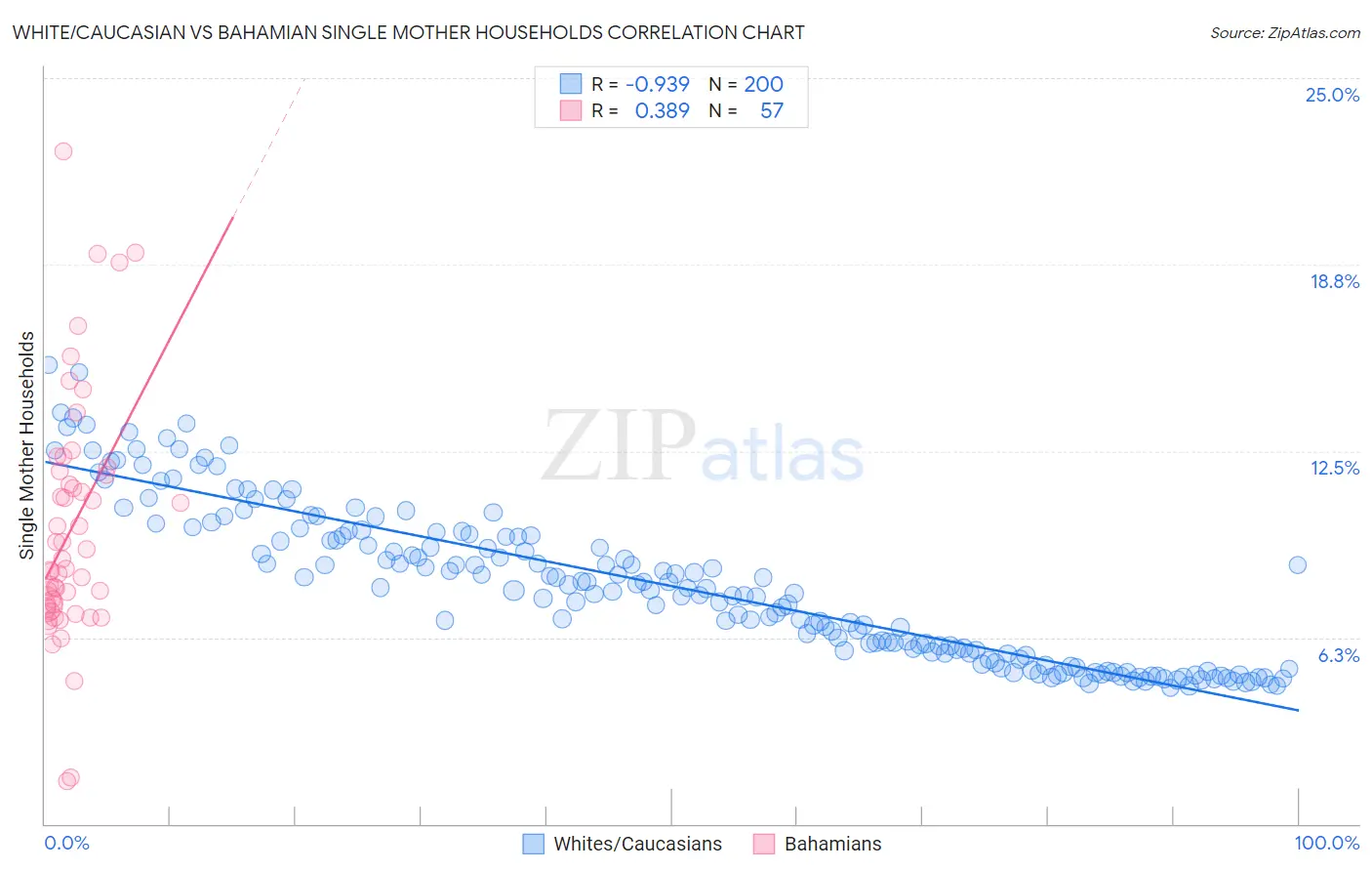 White/Caucasian vs Bahamian Single Mother Households