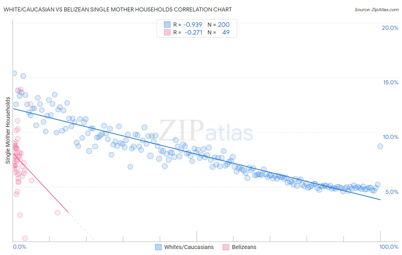 White/Caucasian vs Belizean Single Mother Households