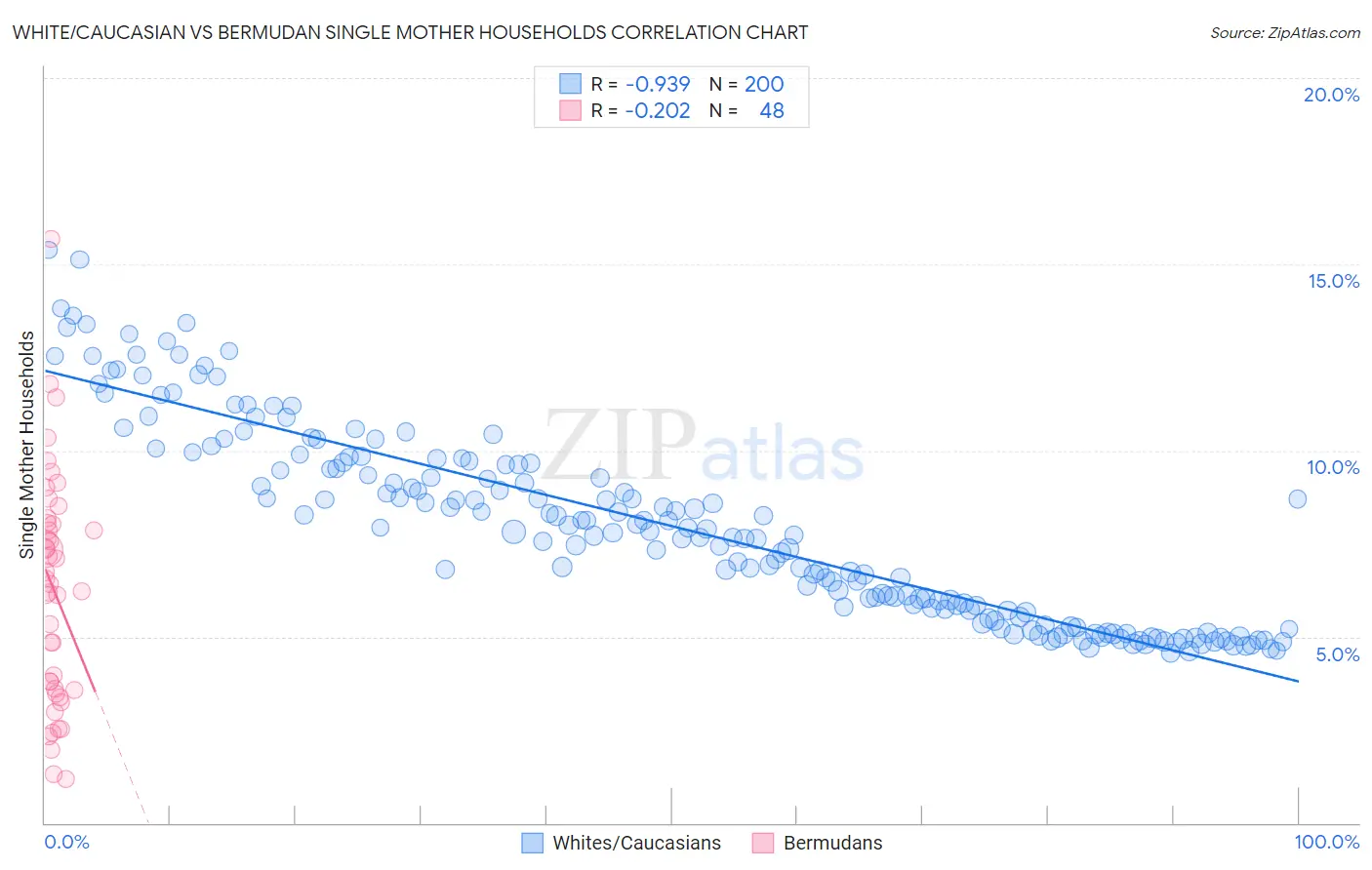 White/Caucasian vs Bermudan Single Mother Households