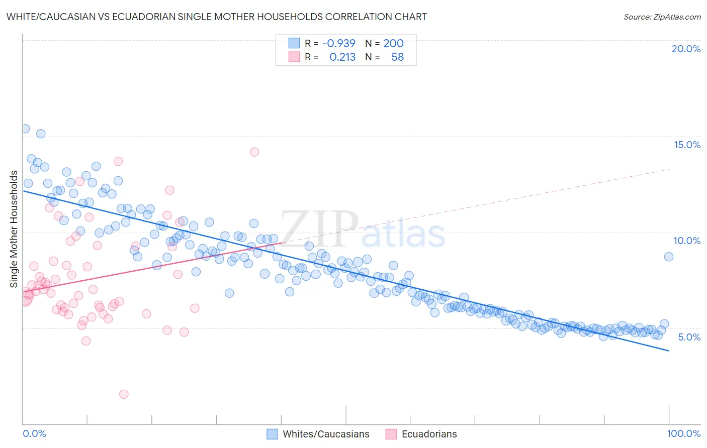 White/Caucasian vs Ecuadorian Single Mother Households