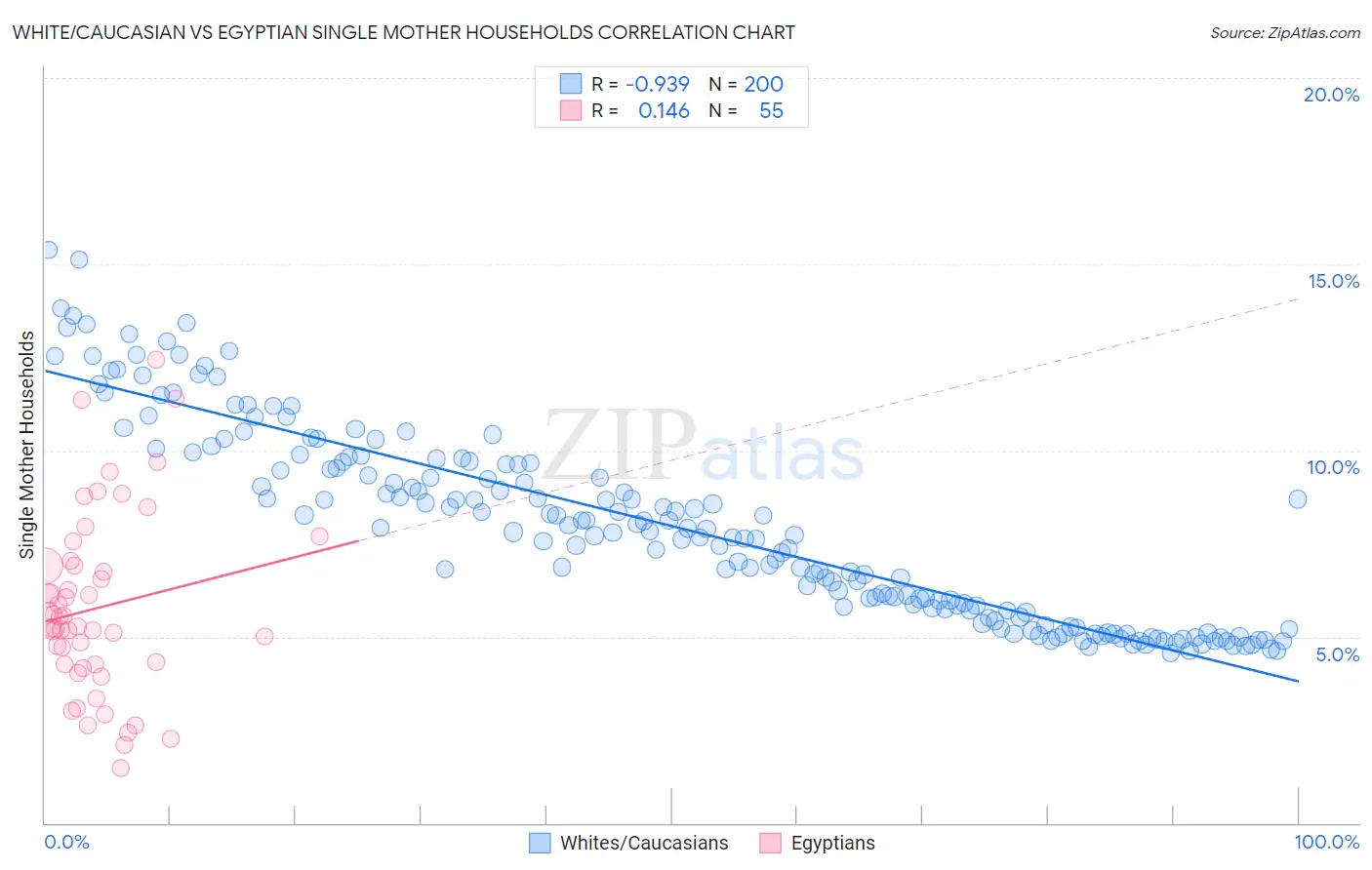 White/Caucasian vs Egyptian Single Mother Households
