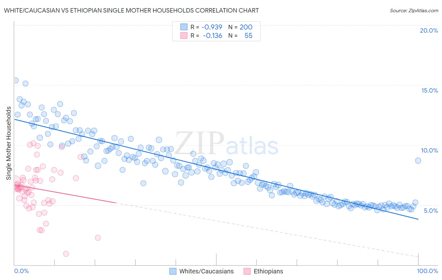 White/Caucasian vs Ethiopian Single Mother Households