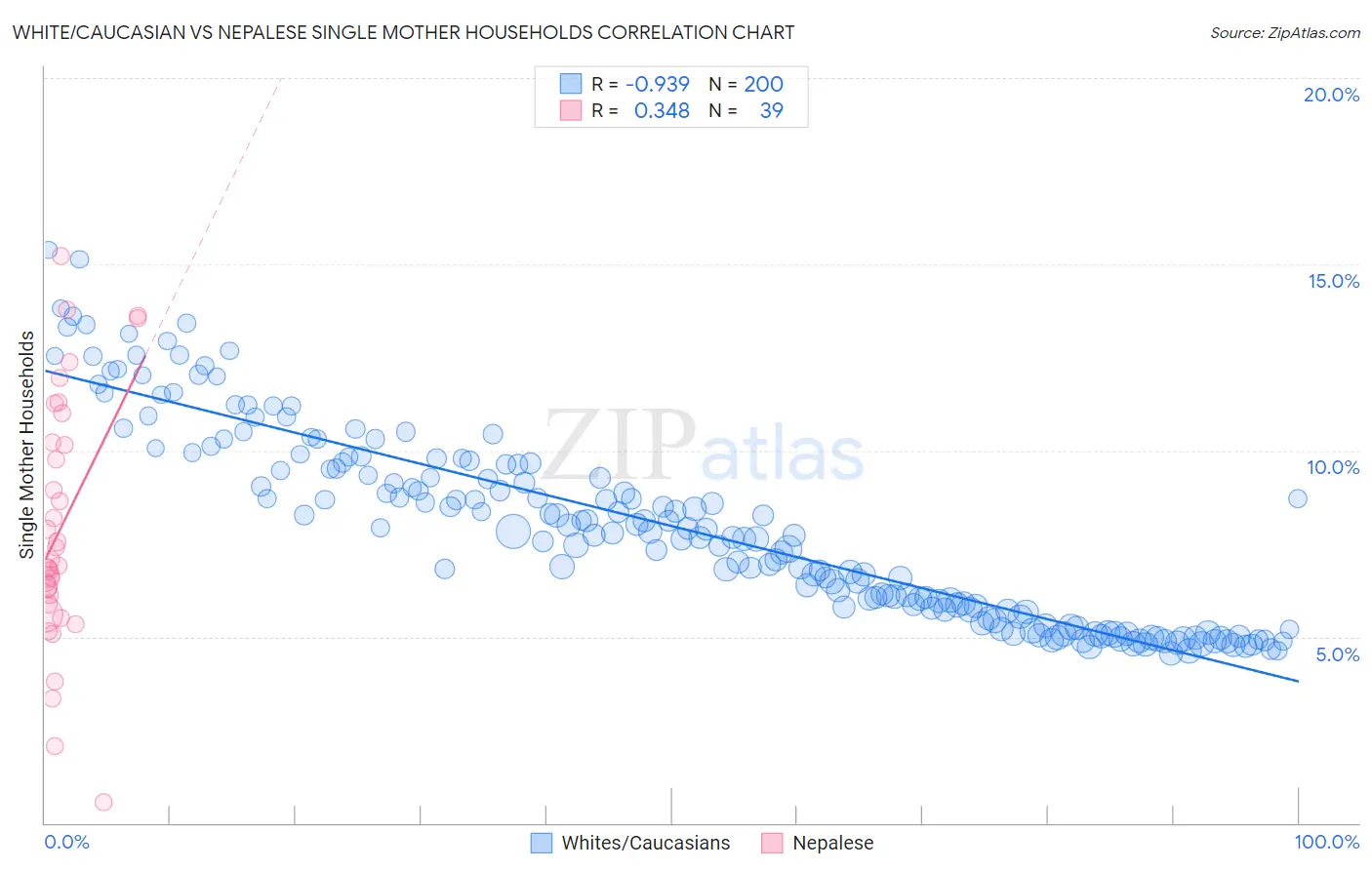 White/Caucasian vs Nepalese Single Mother Households