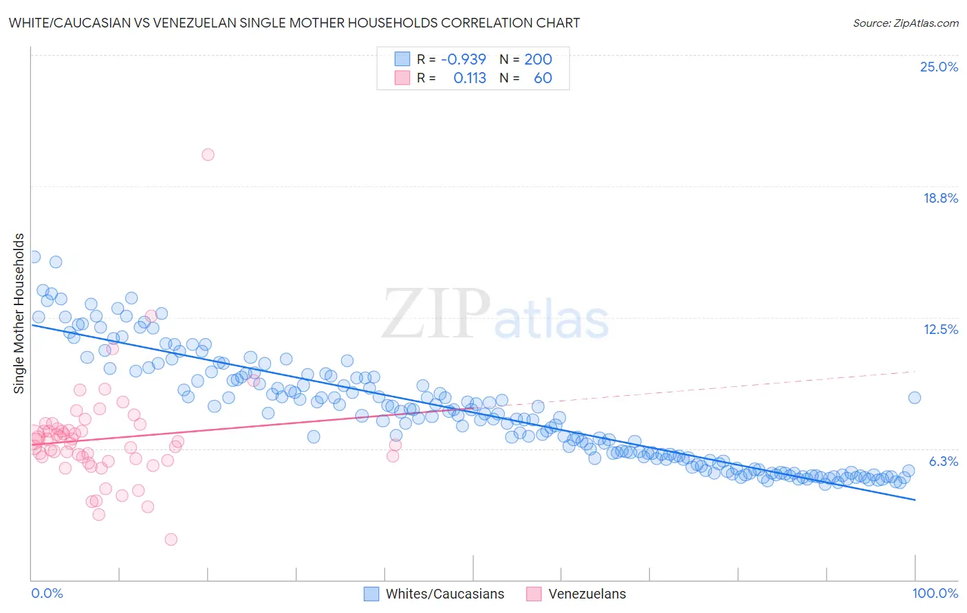 White/Caucasian vs Venezuelan Single Mother Households