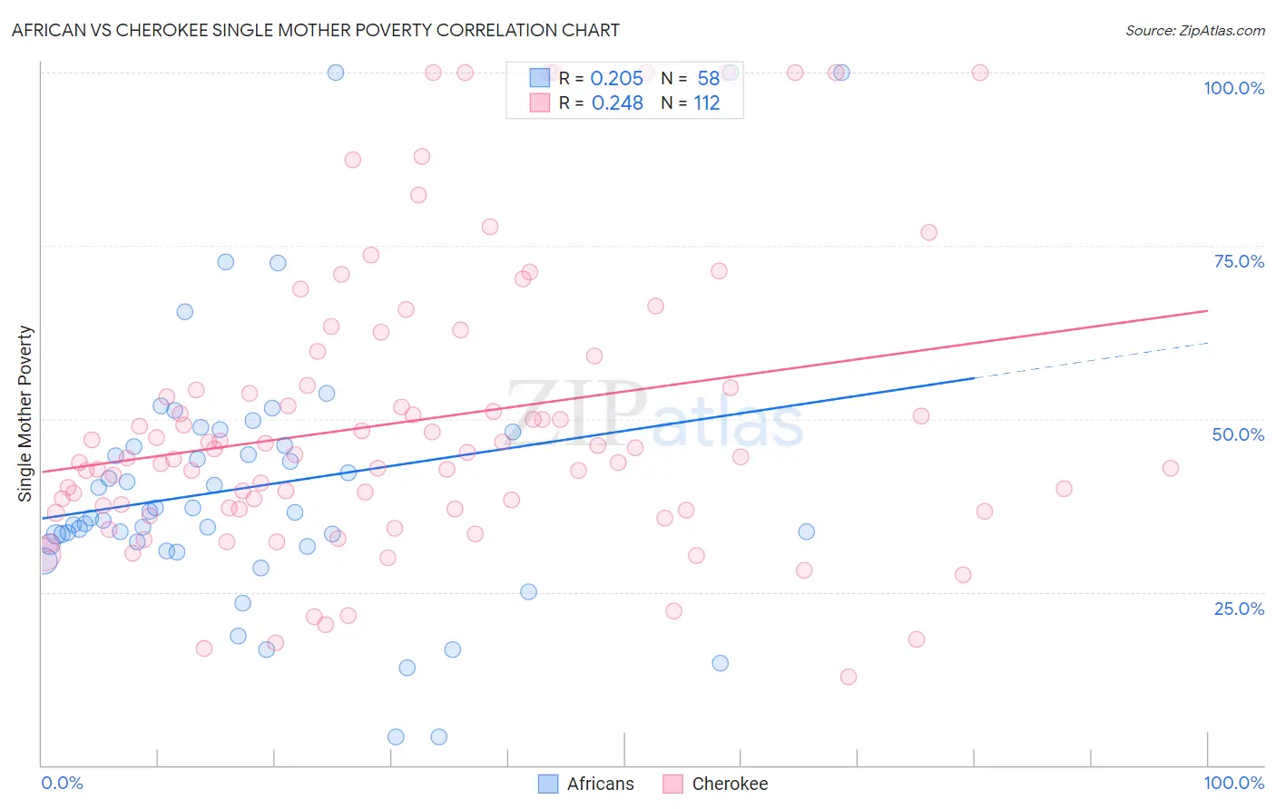 African vs Cherokee Single Mother Poverty