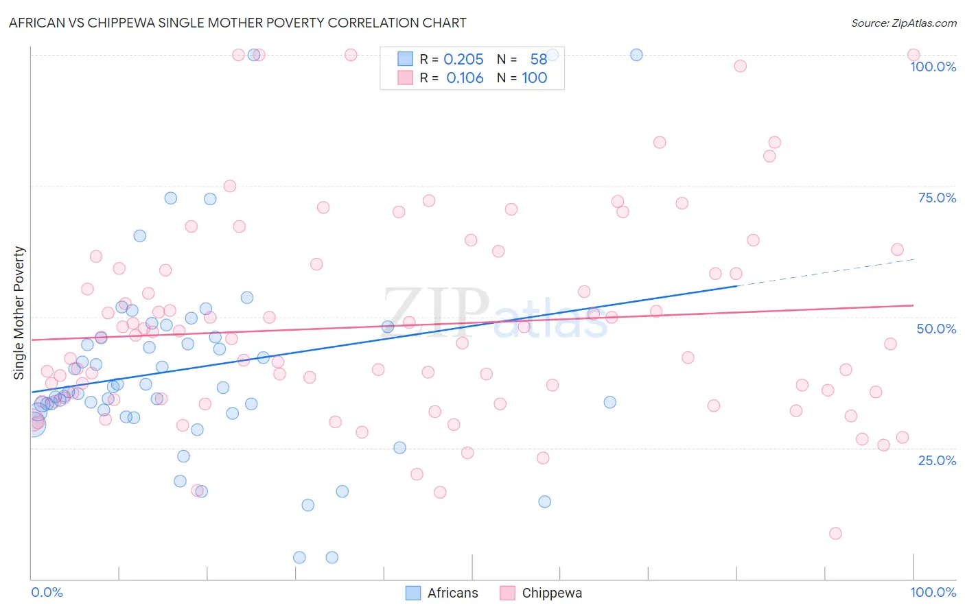 African vs Chippewa Single Mother Poverty