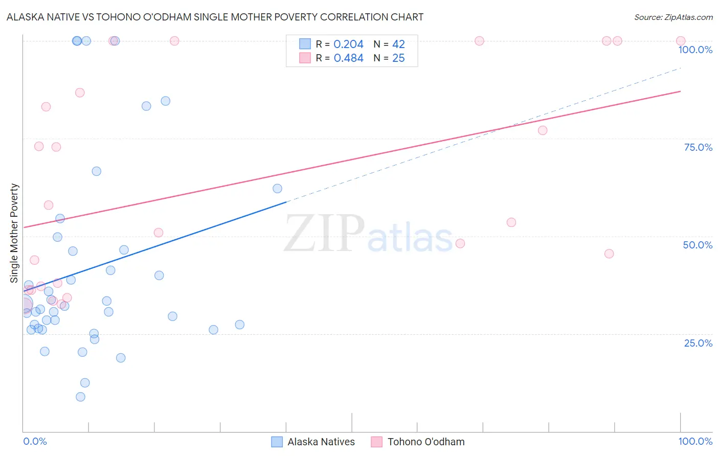 Alaska Native vs Tohono O'odham Single Mother Poverty