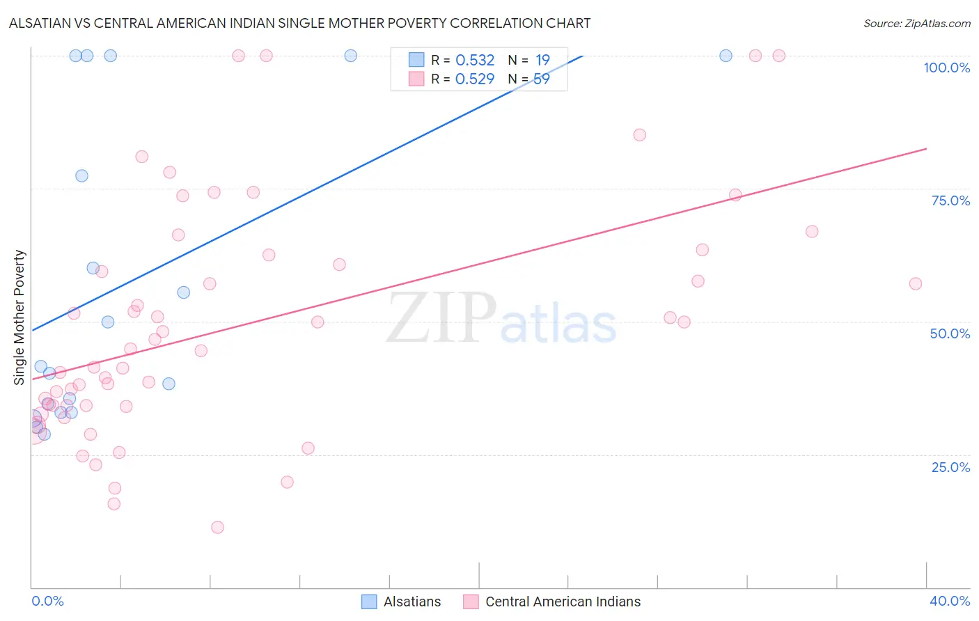 Alsatian vs Central American Indian Single Mother Poverty