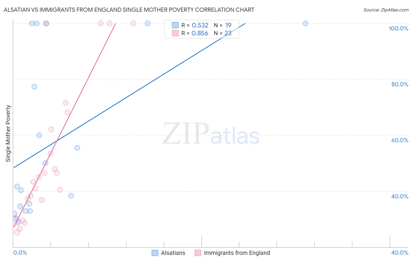 Alsatian vs Immigrants from England Single Mother Poverty