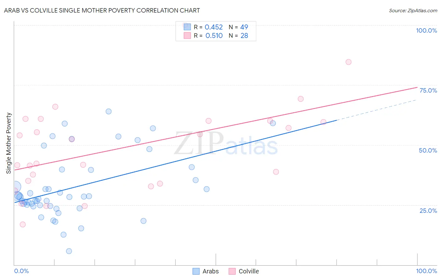 Arab vs Colville Single Mother Poverty