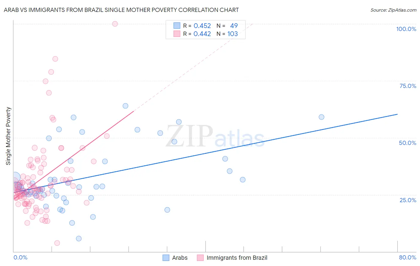 Arab vs Immigrants from Brazil Single Mother Poverty