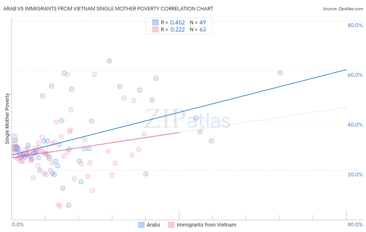 Arab vs Immigrants from Vietnam Single Mother Poverty