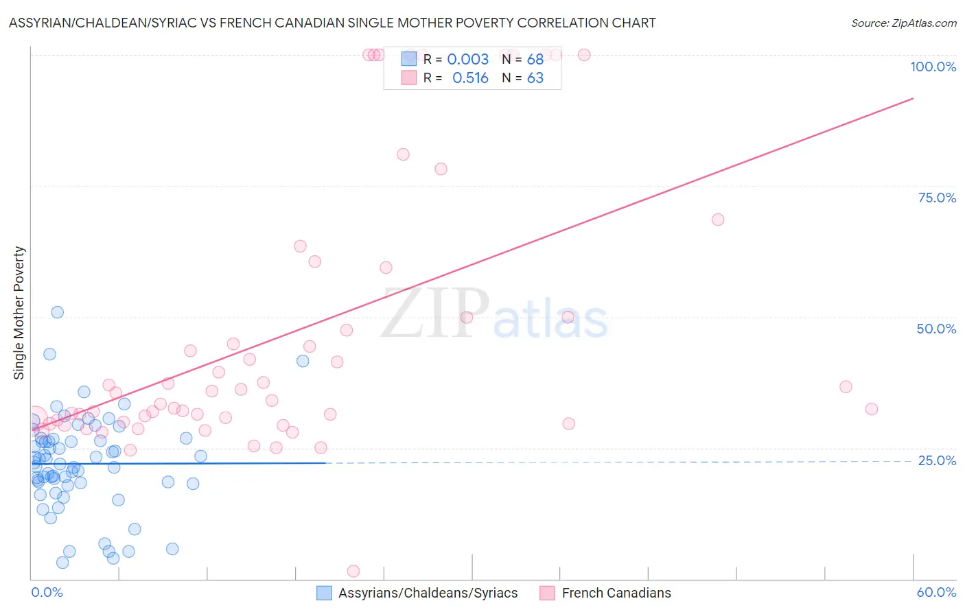 Assyrian/Chaldean/Syriac vs French Canadian Single Mother Poverty