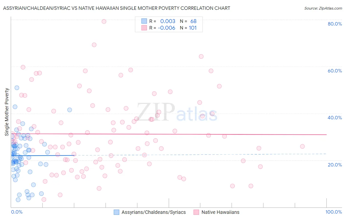 Assyrian/Chaldean/Syriac vs Native Hawaiian Single Mother Poverty