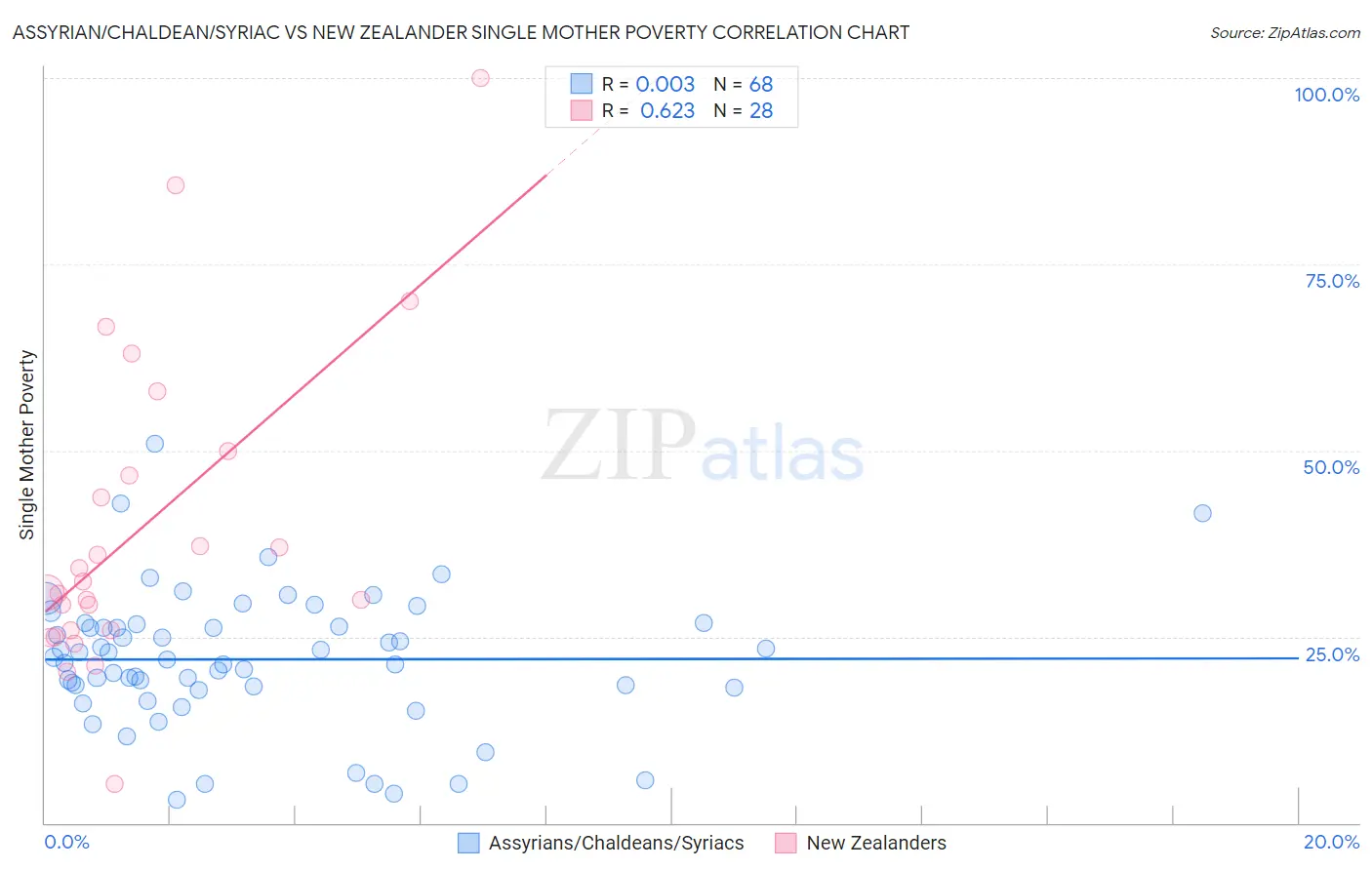 Assyrian/Chaldean/Syriac vs New Zealander Single Mother Poverty