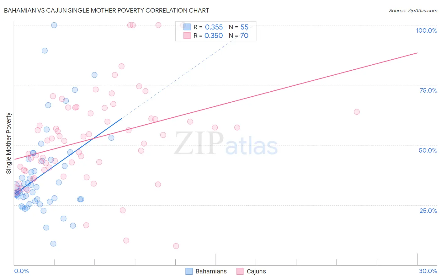 Bahamian vs Cajun Single Mother Poverty