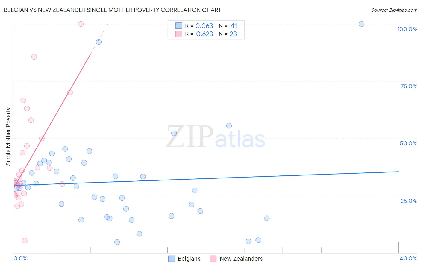 Belgian vs New Zealander Single Mother Poverty