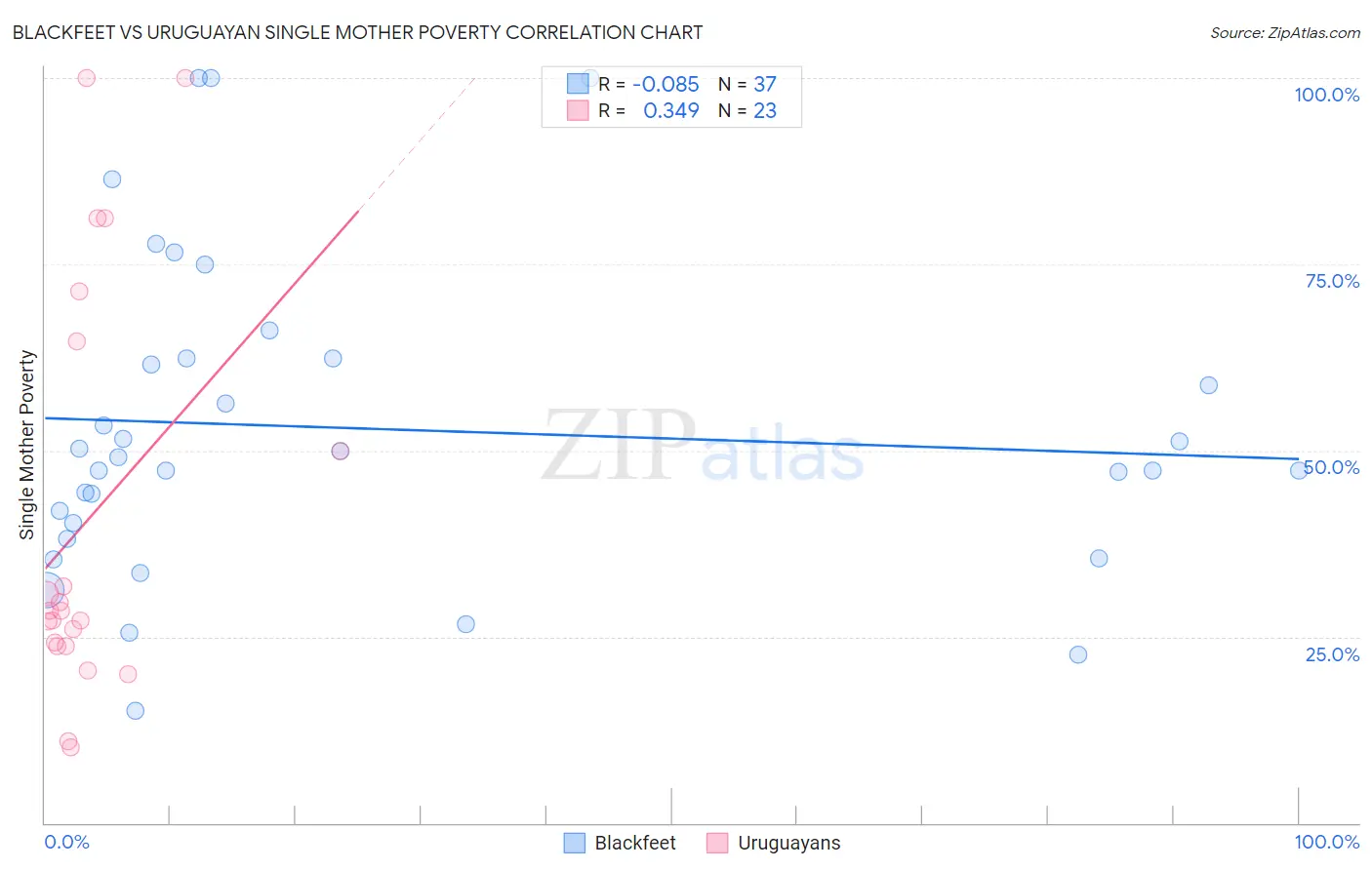 Blackfeet vs Uruguayan Single Mother Poverty