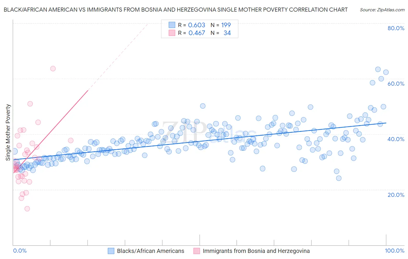 Black/African American vs Immigrants from Bosnia and Herzegovina Single Mother Poverty
