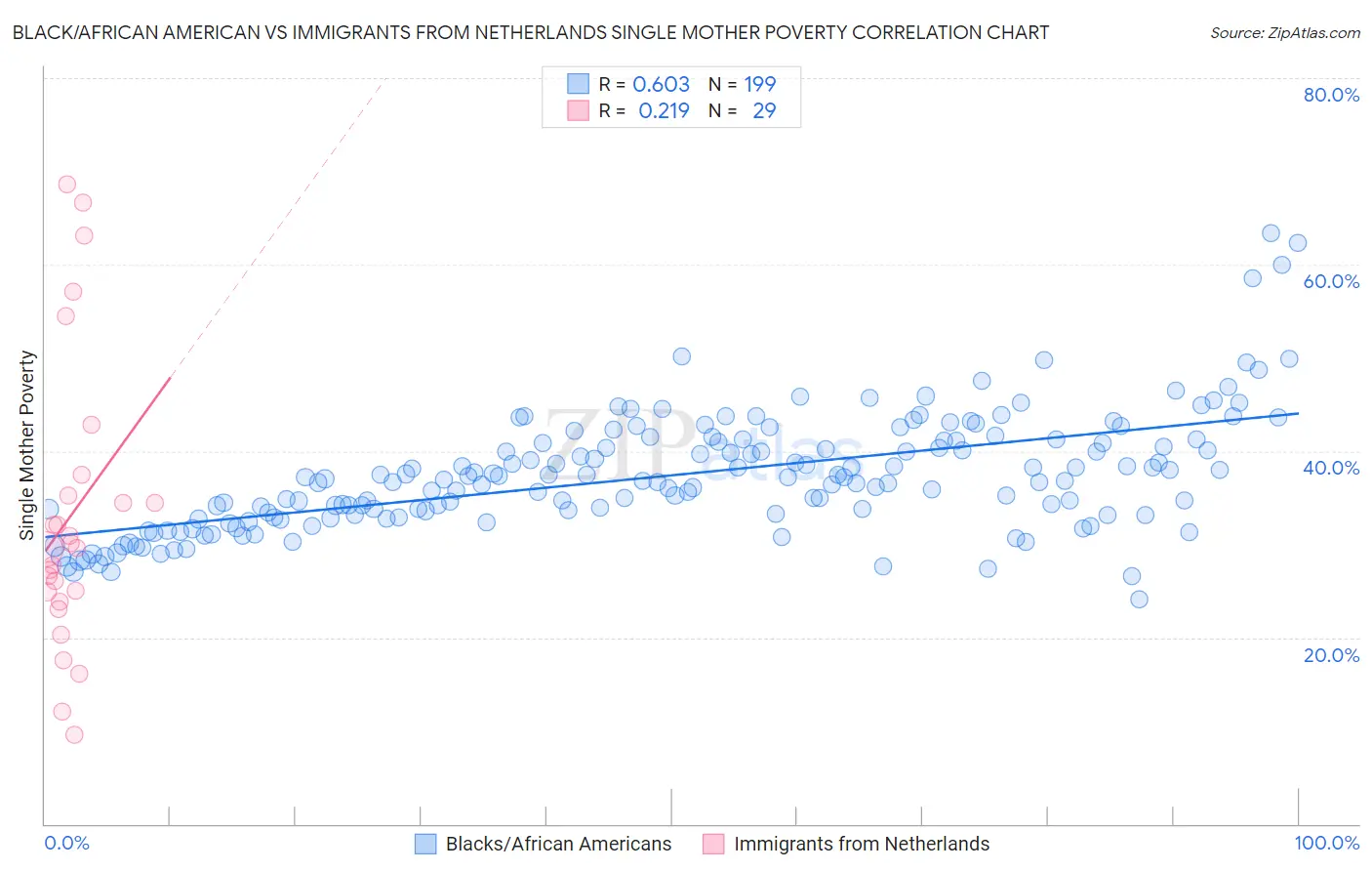 Black/African American vs Immigrants from Netherlands Single Mother Poverty