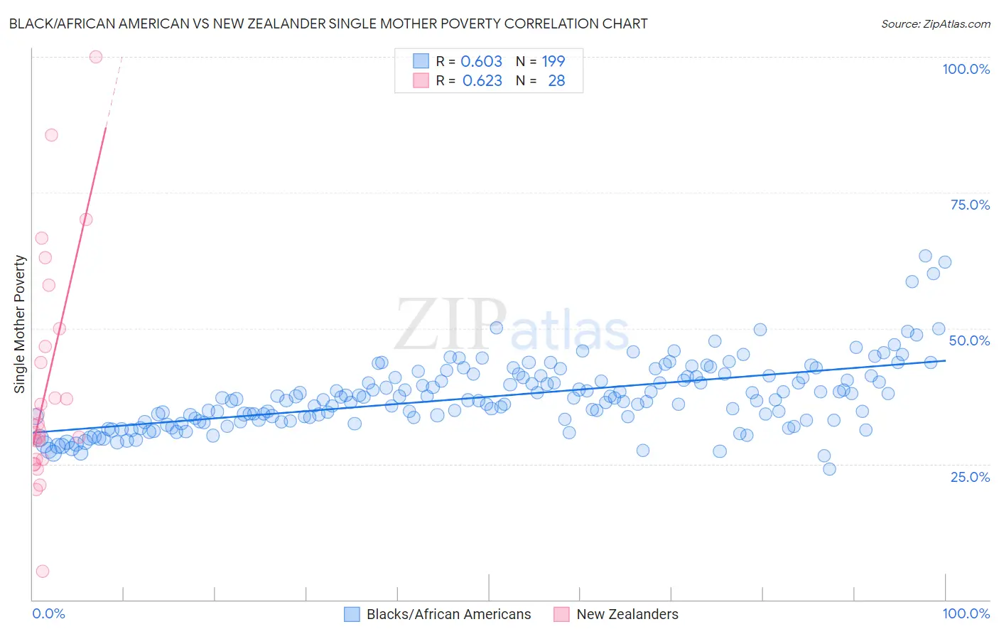 Black/African American vs New Zealander Single Mother Poverty