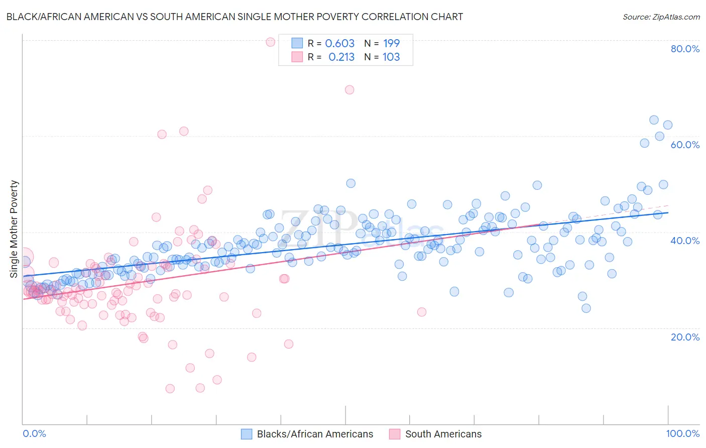 Black/African American vs South American Single Mother Poverty