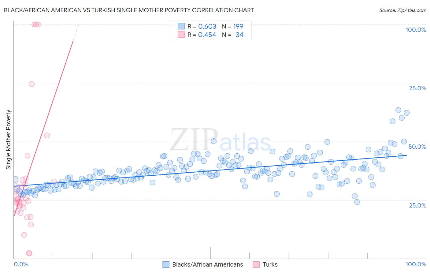 Black/African American vs Turkish Single Mother Poverty