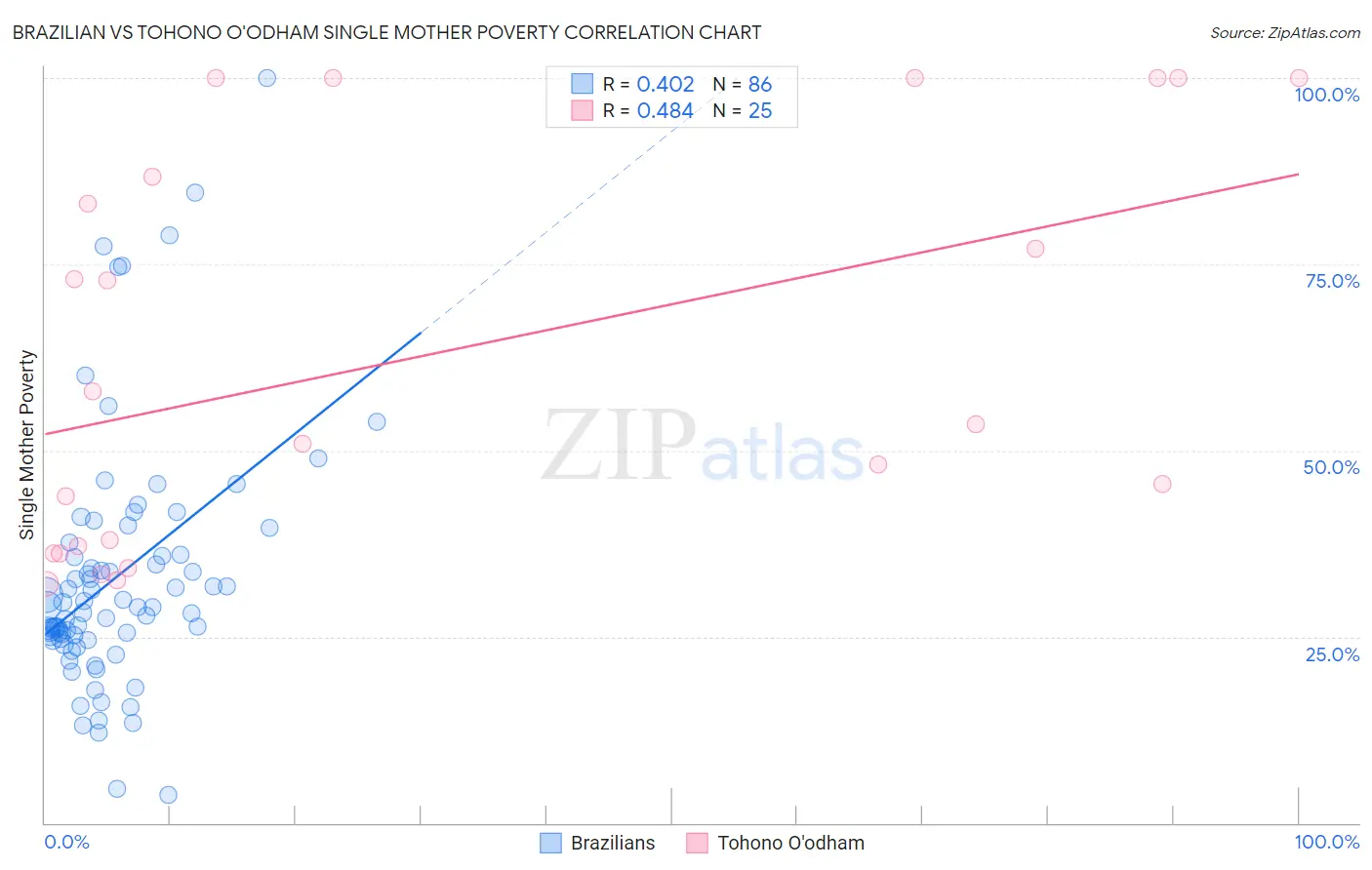 Brazilian vs Tohono O'odham Single Mother Poverty