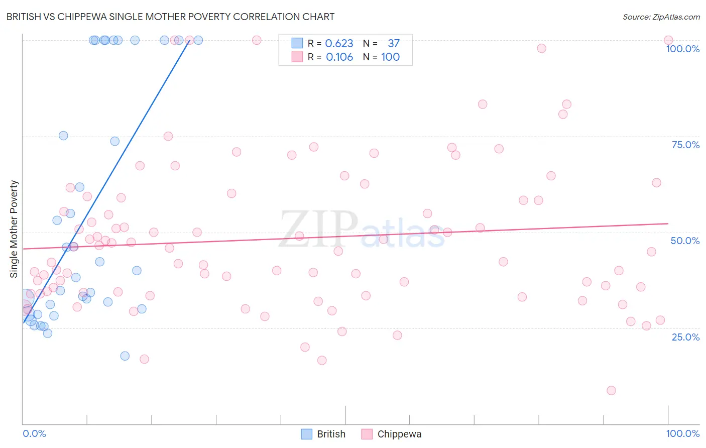 British vs Chippewa Single Mother Poverty