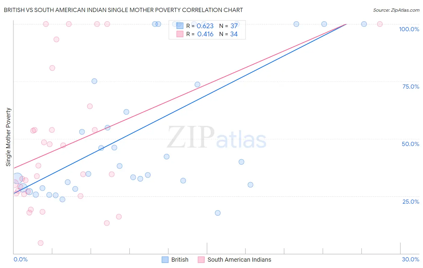 British vs South American Indian Single Mother Poverty