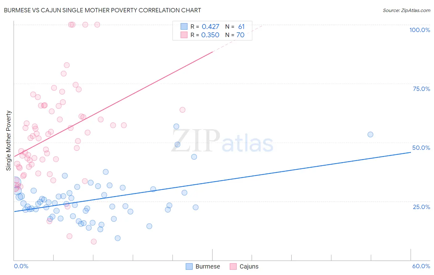 Burmese vs Cajun Single Mother Poverty