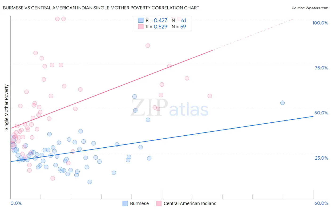 Burmese vs Central American Indian Single Mother Poverty