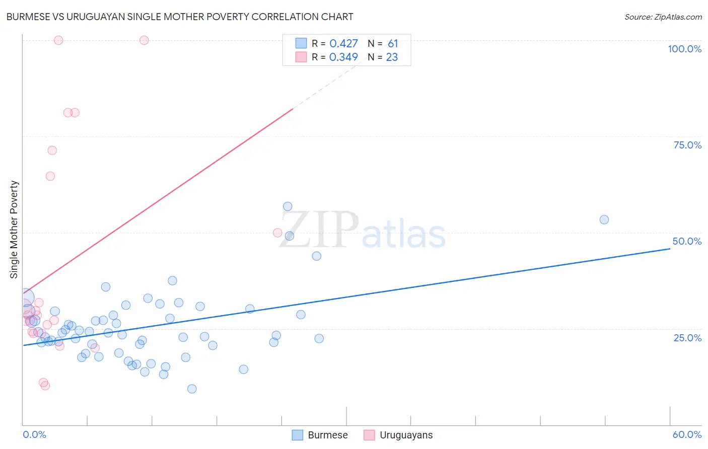 Burmese vs Uruguayan Single Mother Poverty